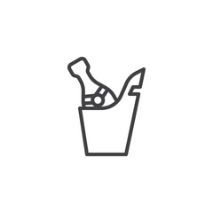 Champagne bottle in the ice bucket line icon. linear style sign for mobile concept and web design. Cold drink bucket outline vector icon. Symbol, logo illustration. Pixel perfect vector graphics