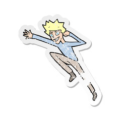 retro distressed sticker of a cartoon jumping man