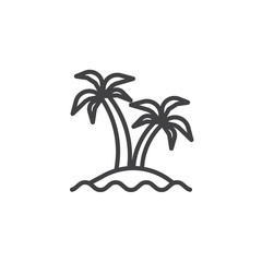Obraz premium Palm trees island line icon. linear style sign for mobile concept and web design. Sea and coconut palms outline vector icon. Summer vocation symbol, logo illustration. Pixel perfect vector graphics