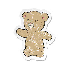 retro distressed sticker of a cute cartoon teddy bear