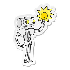 sticker of a cartoon robot with light bulb