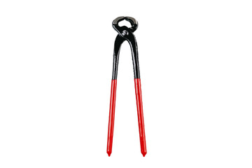 old grungy pincer pliers, isolated on white background