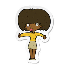 sticker of a cartoon woman giving thumbs up symbol