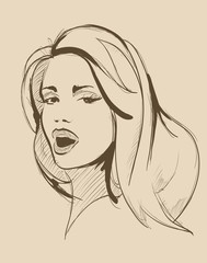 Fashion girls face. Woman face. Hand-drawn fashion model. Vector illustration for you design in graphic style.