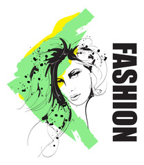 Fashion girls face. Woman face. Hand-drawn fashion model. Vector illustration for you design in graphic style.