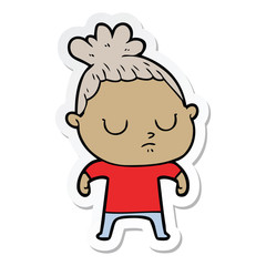 sticker of a cartoon calm woman