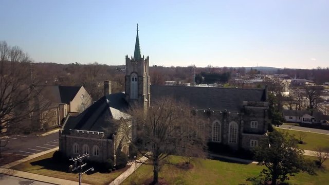 Beautiful Stone Church in Thomasville, North Carolina...4K Aerial