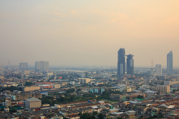 Fototapeta na wymiar Bangkok city buildings cityscape Modern buildings and high towers in Bangkok downtown.