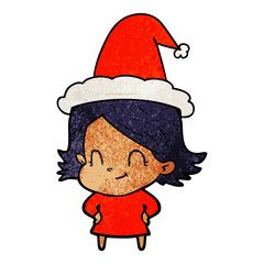 textured cartoon of a friendly girl wearing santa hat