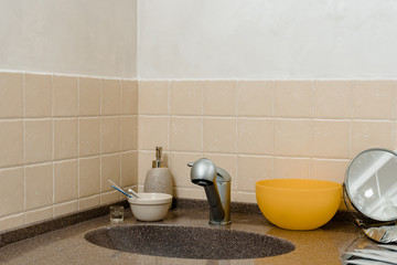 Minimalistic interior of beauty salon with modern wash basin
