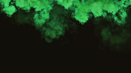 Fog and mist effect on black background. Green smoke texture