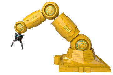 3d rendering Yellow robotic arm on white background construction - Illustration