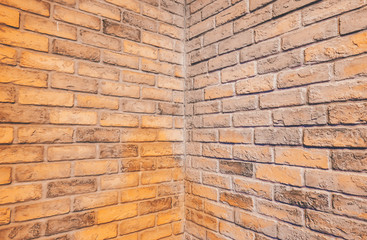 Perspective, side view of old red brick wall texture background. .