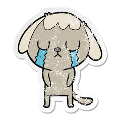 distressed sticker of a cute cartoon dog crying