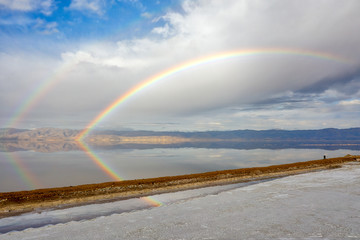 Pink Maharlu Lake near Shiraz in Iran, take in January 2019 taken in hdr
