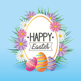 label with flowers and easter eggs decoration