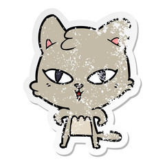 distressed sticker of a cartoon cat