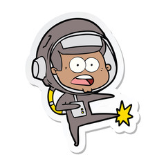 sticker of a cartoon surprised astronaut kicking