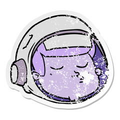 distressed sticker of a cartoon astronaut face