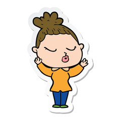 sticker of a cartoon calm woman