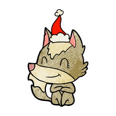 friendly textured cartoon of a wolf wearing santa hat