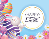easter eggs decoration with rabbit and label