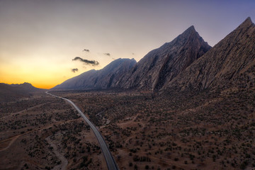 Road through the Zagros Mountains in South Iran taken in January 2019 taken in hdr - obrazy, fototapety, plakaty