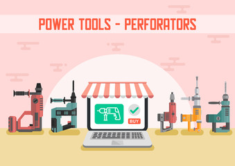 Power Tools Online Shop Flat Vector Web Banner