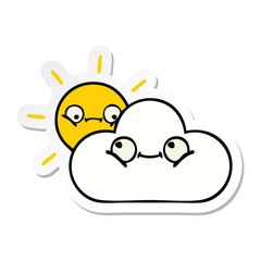 sticker of a cute cartoon sunshine and cloud
