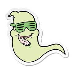 sticker of a cartoon cool spooky ghost