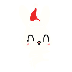 cute flat color illustration of a rabbit dancing wearing santa hat