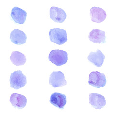 Set of purple paint watercolor brushes for illustration