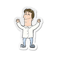 retro distressed sticker of a cartoon happy man