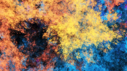 Abstract blue and yellow fantastic clouds. Colorful fractal background. Digital art. 3d rendering.