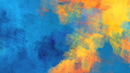 Abstract blue and yellow fantastic clouds. Colorful fractal background. Digital art. 3d rendering.
