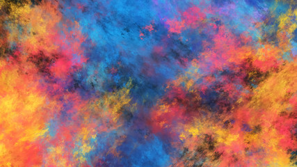 Obraz na płótnie Canvas Abstract blue and yellow fantastic clouds. Colorful fractal background. Digital art. 3d rendering.