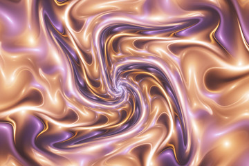Abstract glossy golden swirl. Fantastic wavy texture. Digital fractal art. 3d rendering.