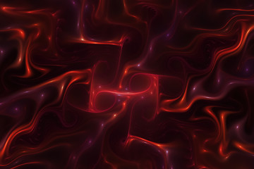 Abstract glossy red zigzags. Fantastic wavy texture. Digital fractal art. 3d rendering.