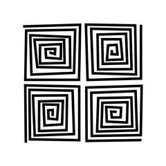 Black and white rough square swirl, geometric design, vector