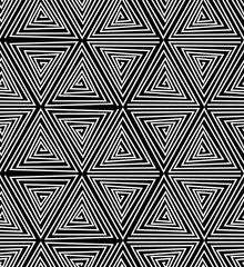 Fototapete Dreieck Schwarz-weißer grober Dreieckswirbel, geometrisches nahtloses Muster, Vektor