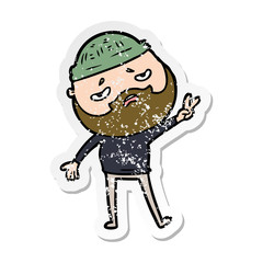 distressed sticker of a cartoon worried man with beard