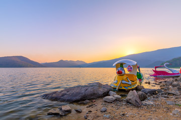Landscape of sunset on Mountain In the reservoir  Sukhothai,Thailand