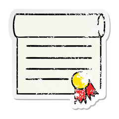 distressed sticker of a cute cartoon certificate