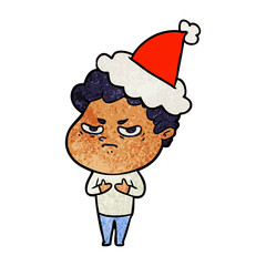 textured cartoon of a angry man wearing santa hat