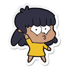 sticker of a cartoon whistling girl