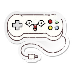 distressed sticker of a cute cartoon game controller