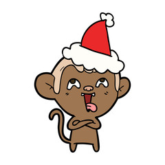 crazy line drawing of a monkey wearing santa hat