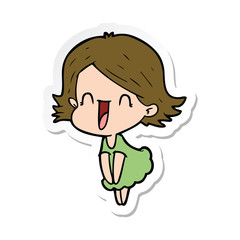 sticker of a cartoon happy woman