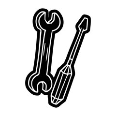 cartoon icon drawing of a spanner and a screwdriver