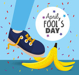 funny banana with sneaker to fools day